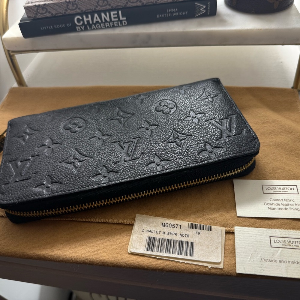 Louis Vuitton Black Wallet with Gold Zipper